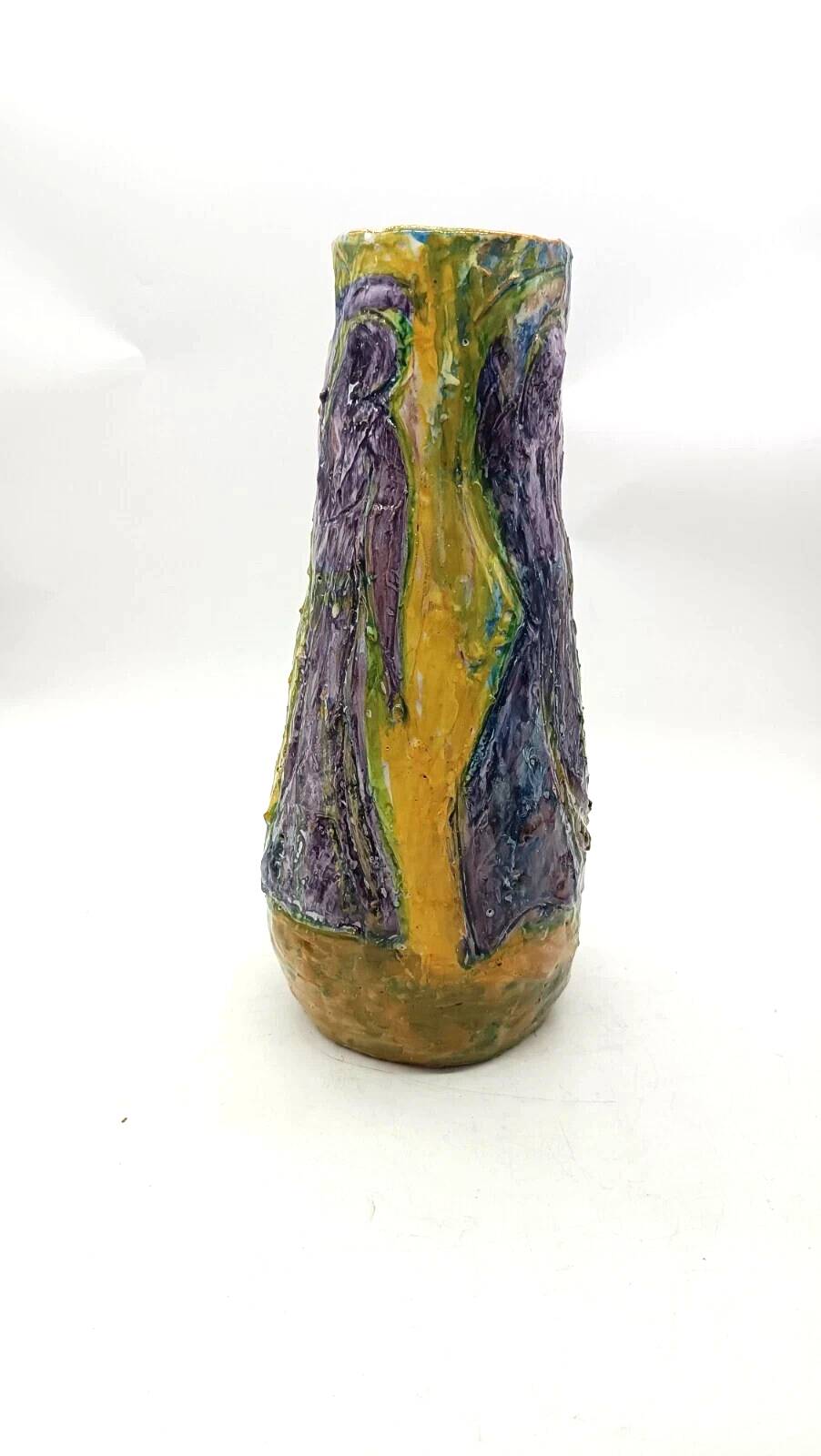 Figurative art majolica vase dated 1957 signed Agostino Pastene
