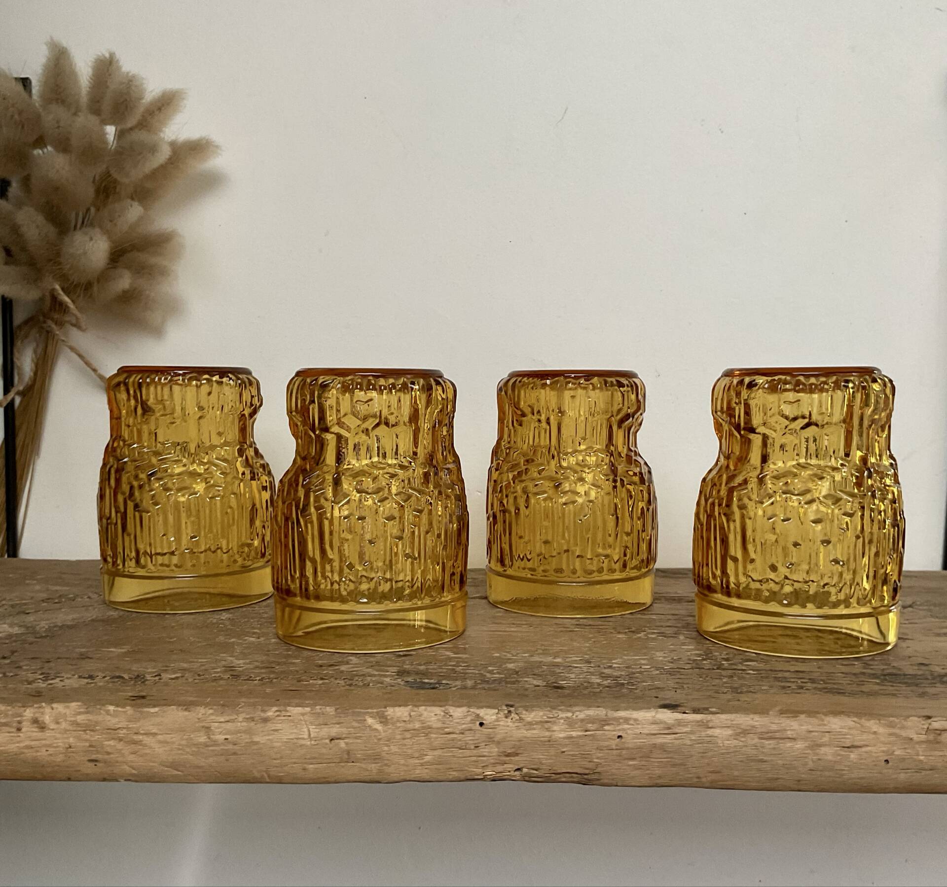 4 vintage amber glasses