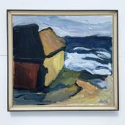 Vintage Expressionists Oil on Canvas painting ”Boathouses”, Stig Delang 76