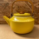 Antique michael lax teapot for copco yellow enameled metal + wooden handle #b274