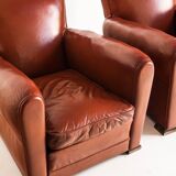 Pair of vintage club armchairs. Wood and Skay. France, 50