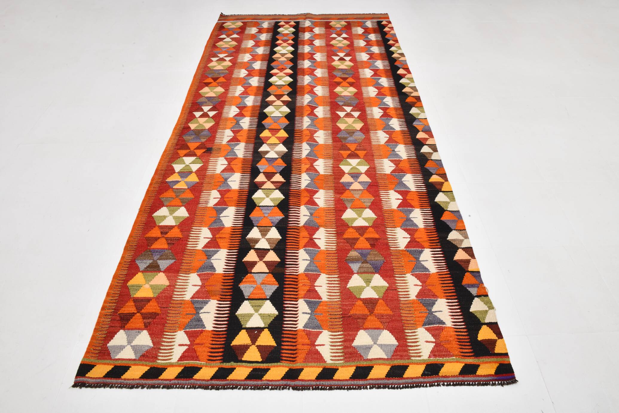 5x10 Pumpkin Orange & Red Kilim Rug, Vintage Turkish Kilim Rug, 143x313