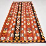 5x10 Pumpkin Orange & Red Kilim Rug, Vintage Turkish Kilim Rug, 143x313