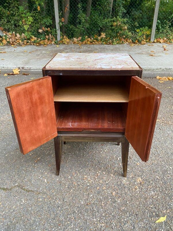 Table de chevet art déco scandinave bois et marbre