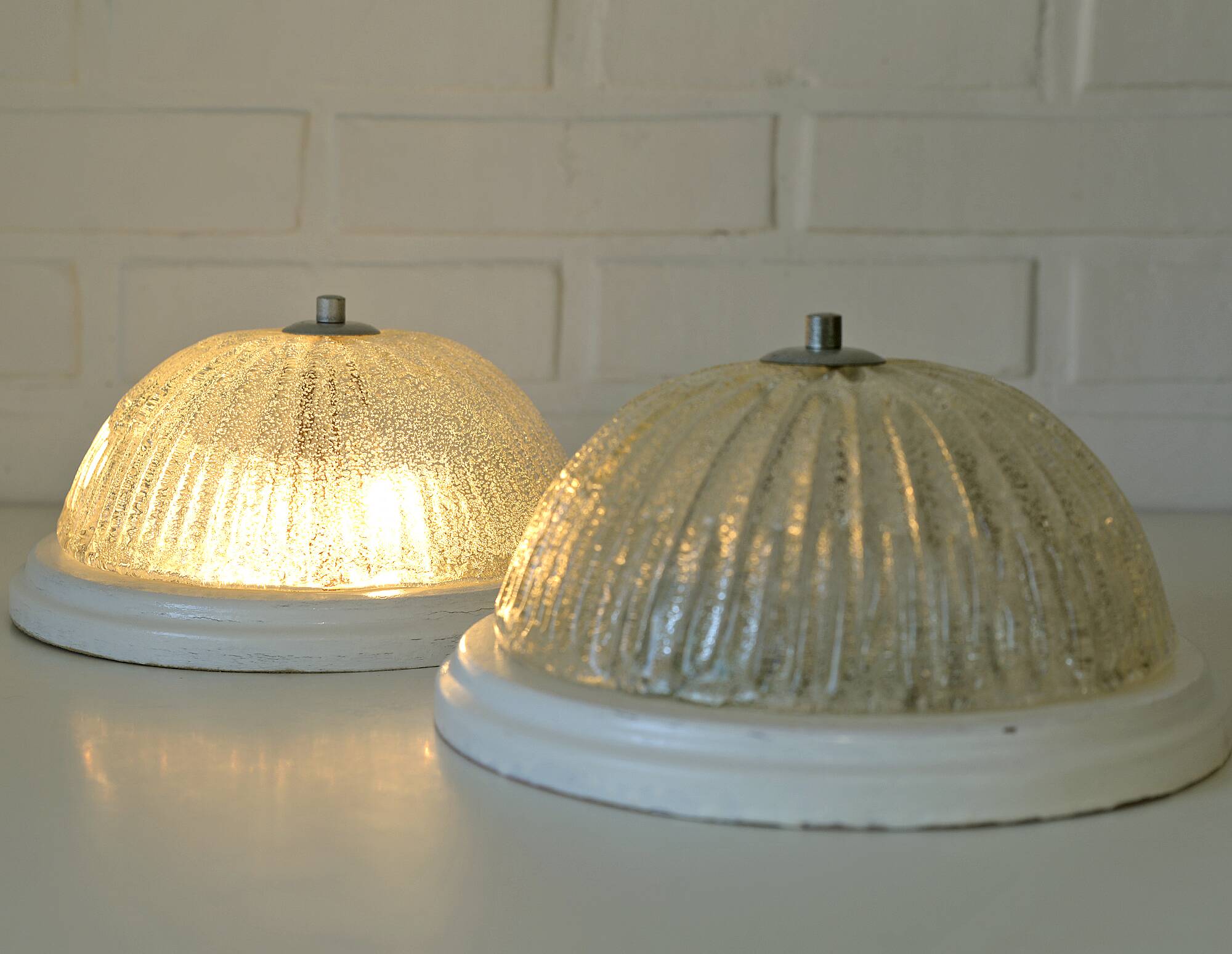Vintage sconces set of 2 ceiling flush mount lights ice glass Austria 1970s