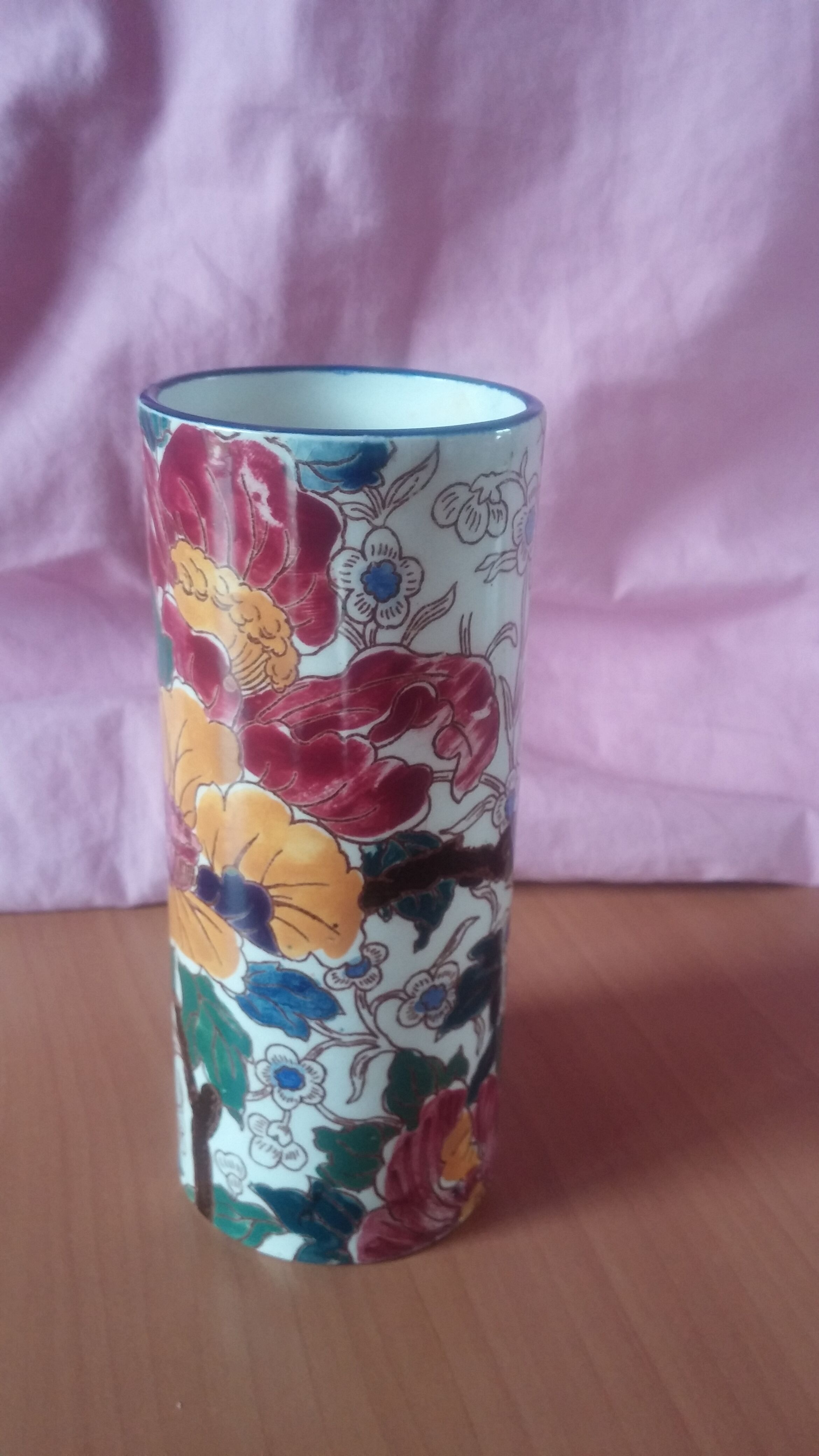 Vase soliflore in earthenware of Gien decoration Mauves 1940