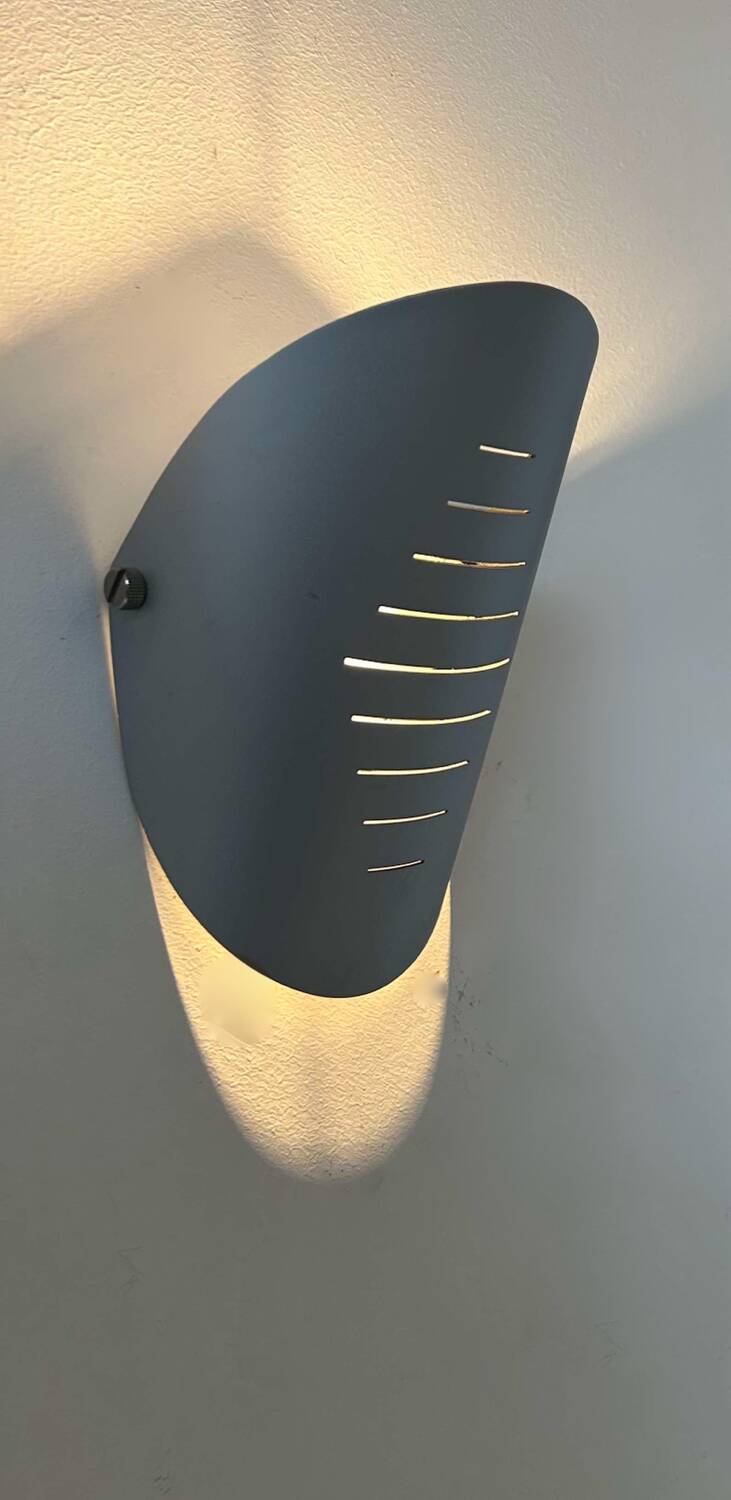 Pair of vintage adjustable wall lights, curved striated metal, France 1980