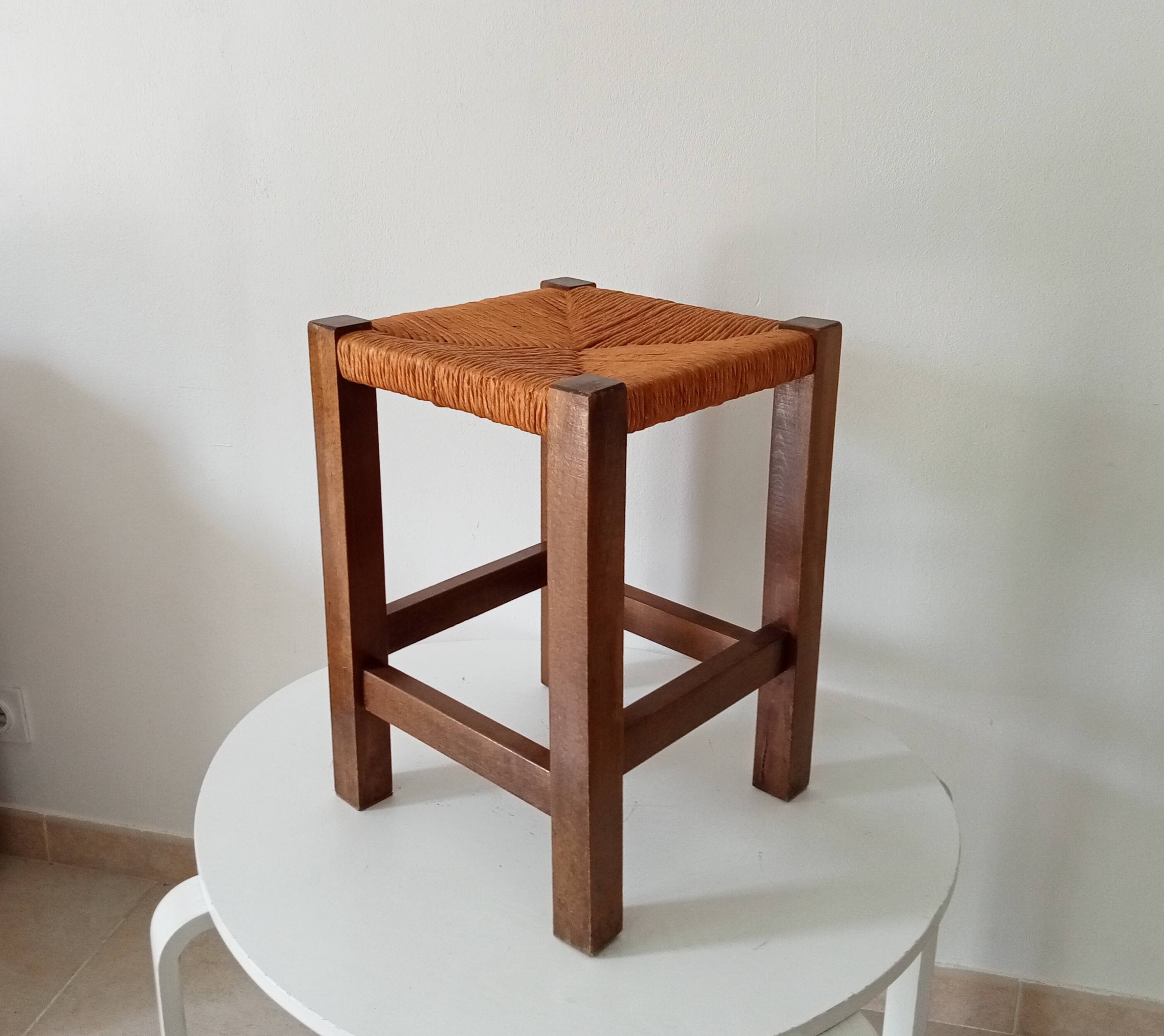 Antique solid oak stool Mountain Chalet