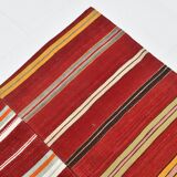 Red & Green Striped Pattern Turkish Kilim Rug, 270x383Cm