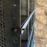 Steel postal sorting with stripped stool - patinated graphite 1950