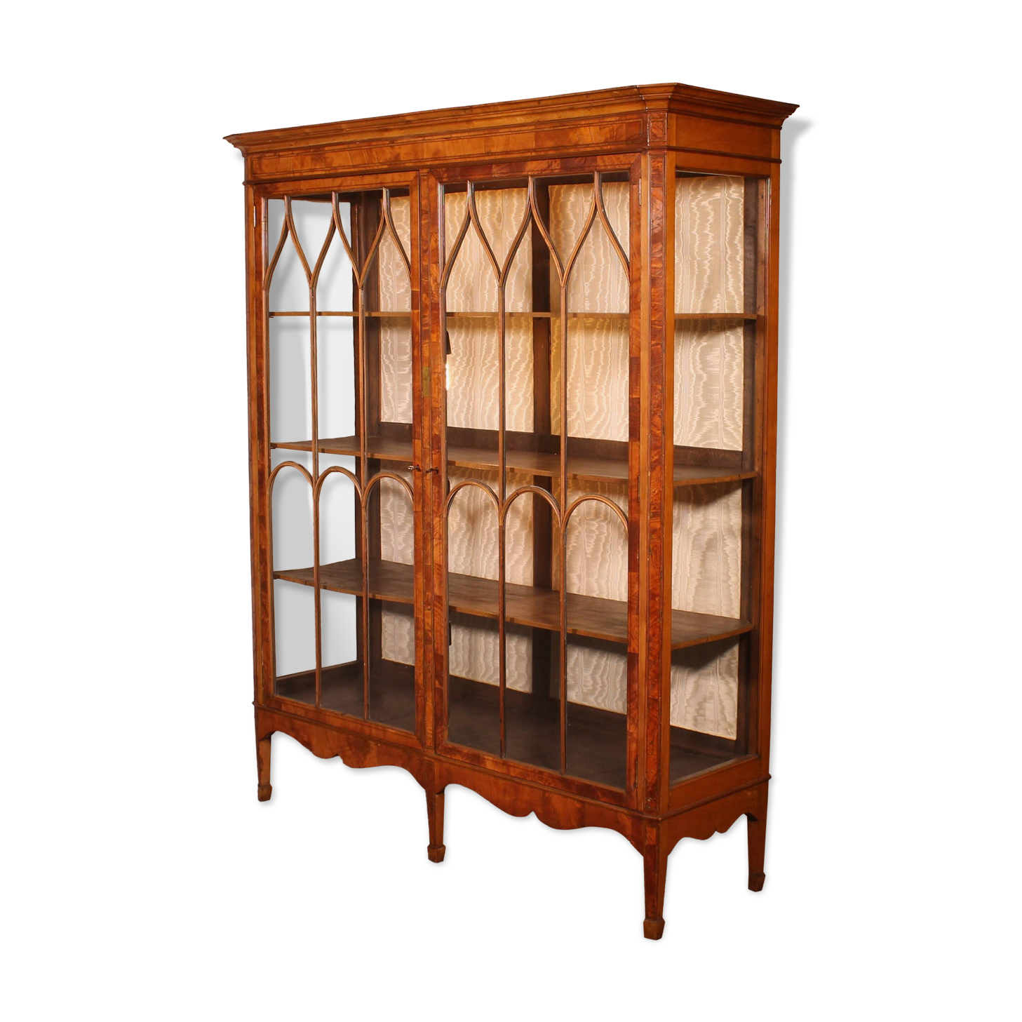 19th Century Mahogany and Burr Walnut Display Cabinet with Lighting