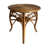 VINTAGE RATTAN SIDE TABLE PEACOCK PATTERN