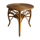 VINTAGE RATTAN SIDE TABLE PEACOCK PATTERN