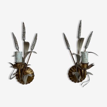 Pair of vegetable sconces sheaf of wheat