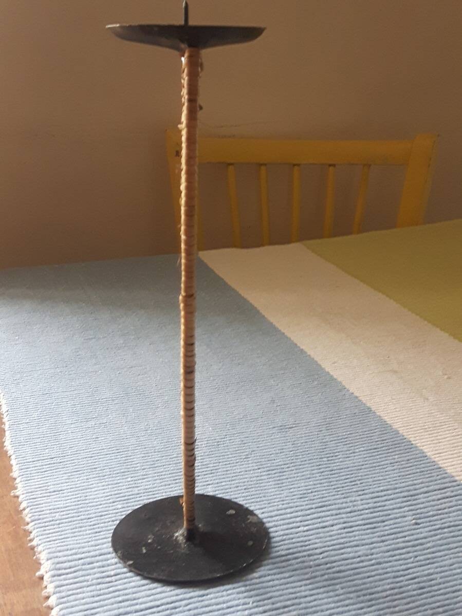 Iron and rattan candle holder