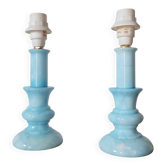 Paire de lampes de chevet en albâtre bleu azur vintage