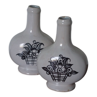 Regional style ecru floral pattern vases