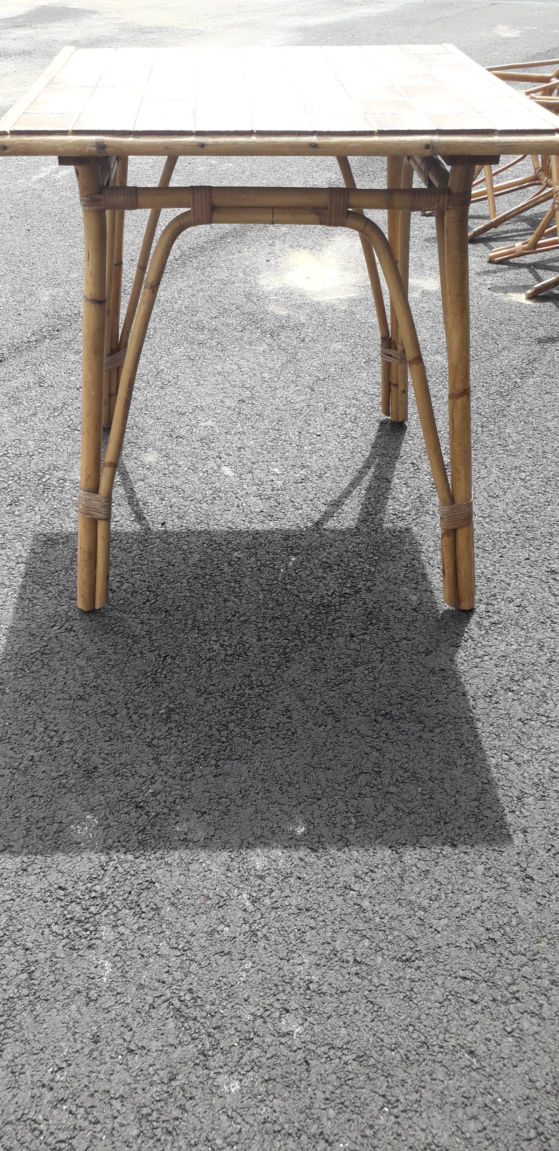 Paire de chaises et table rotin osier vintage XXème