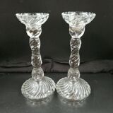 Pair of bamboo candlesticks in molded crystal