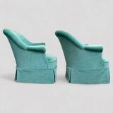 Paire de fauteuils crapaud velours vert d’eau 1970