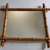 Turned wooden mirror in imitation of bamboo, mid-century, 54 cm x 67 cm