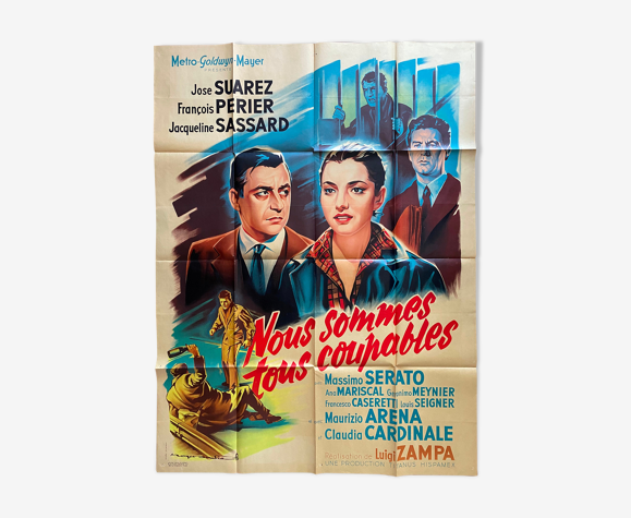 Affiche cinéma "Nous sommes tous coupables" François Périer, Loi Justice 120x160cm 1959