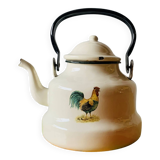 Vintage enameled sheet metal kettle - rooster decor