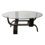 Vintage Fubo edition coffee table in curved wood and glass, 1970
