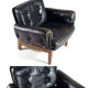 Danish teak & black leather armchair 50s
