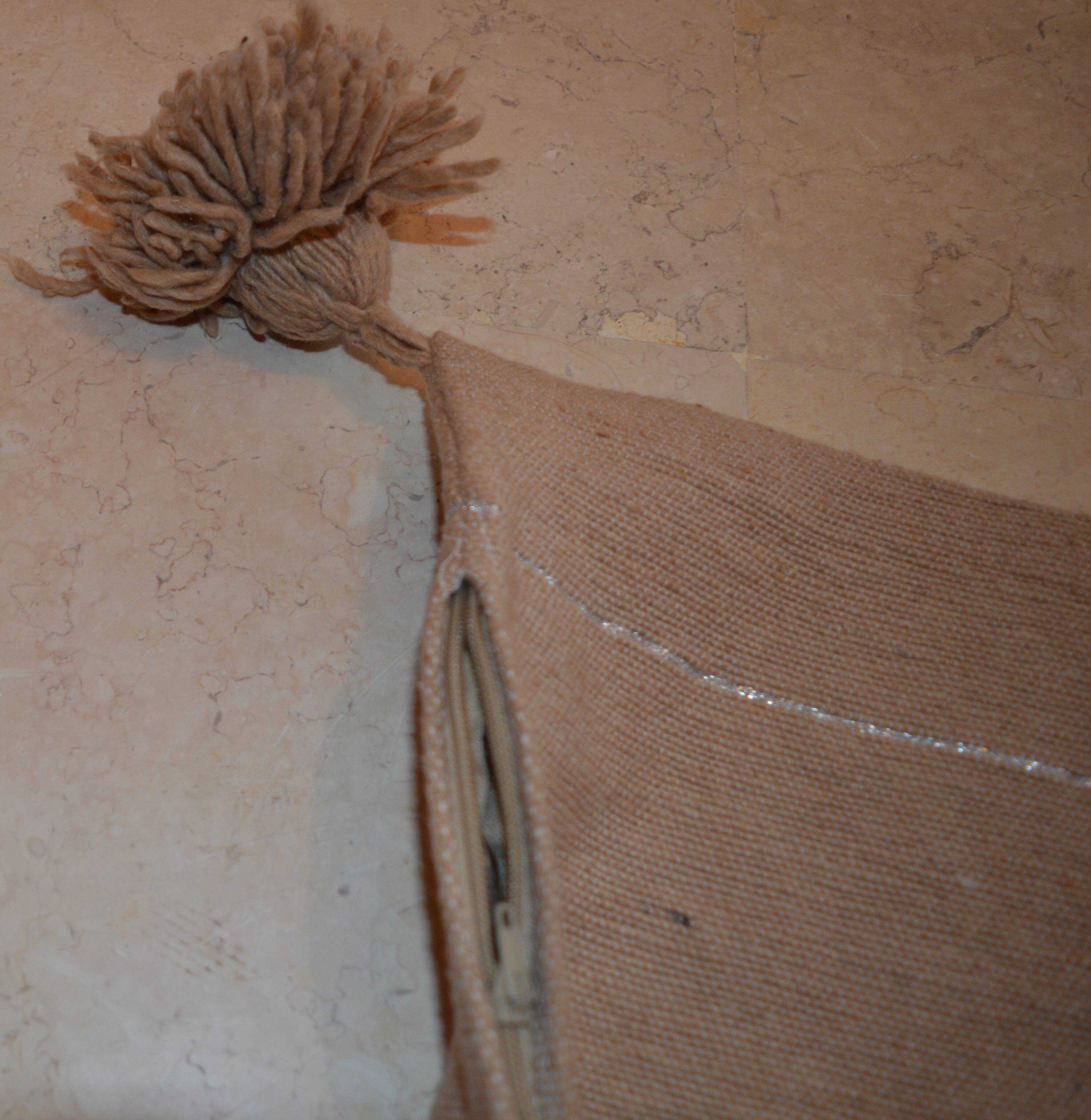 Moroccan pompon pillow 48x48cm brown