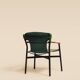 Maërl armchair, Galathée model, green leather, solid wood armrests of your choice