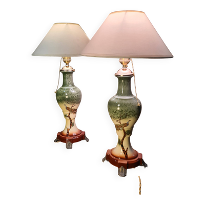 paire de lampes ceramique ,art nouveau 1900 a 30  traces d usure legere vue