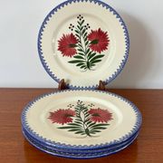 set of 4 floral dinner plates, pink and blue, made in France, 1950