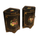Pair of lacquered and painted French corner cabinets