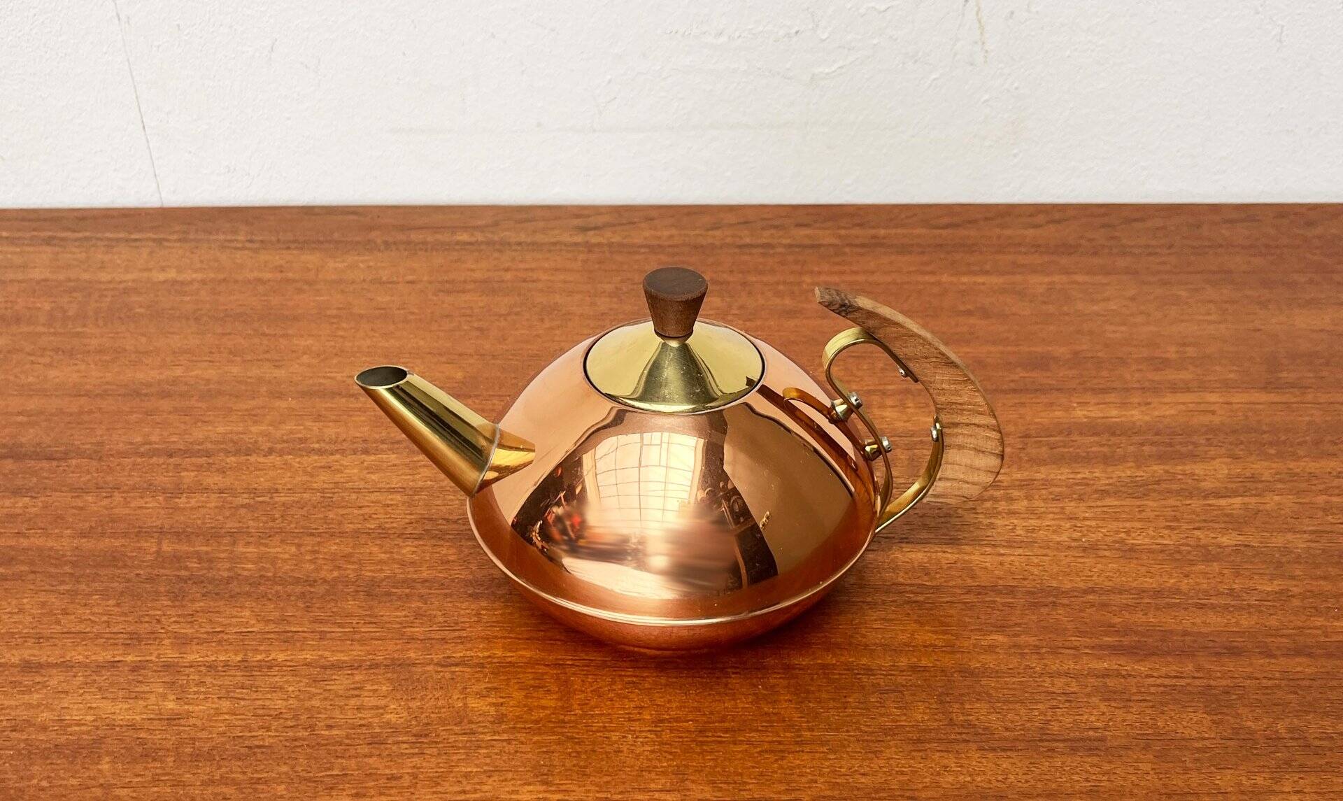 Metal and teak teapot from the mid-century, 1960s.