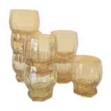 8 old amber-cut glass glasses