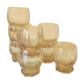8 old amber-cut glass glasses
