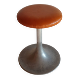 Tabouret pied tulipe à vis,  aluminium et cuir