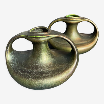 Paire de vases en céramique irisée Art Nouveau