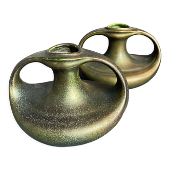 Paire de vases en céramique irisée Art Nouveau