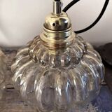 Pair of vintage amber glass pendant lights