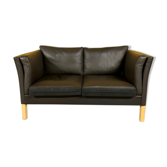 Danish vintage 2 seater dark brown leather sofa