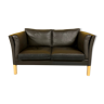 Danish vintage 2 seater dark brown leather sofa