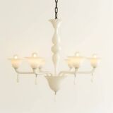 Contemporary Italian 6-Arm White Murano Glass Chandelier