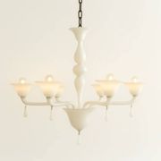 Contemporary Italian 6 Arms White Murano Glass Chandelier