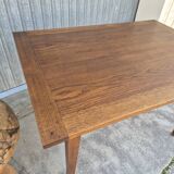Antique rustic farmhouse table in solid oak with one drawer - 1m15