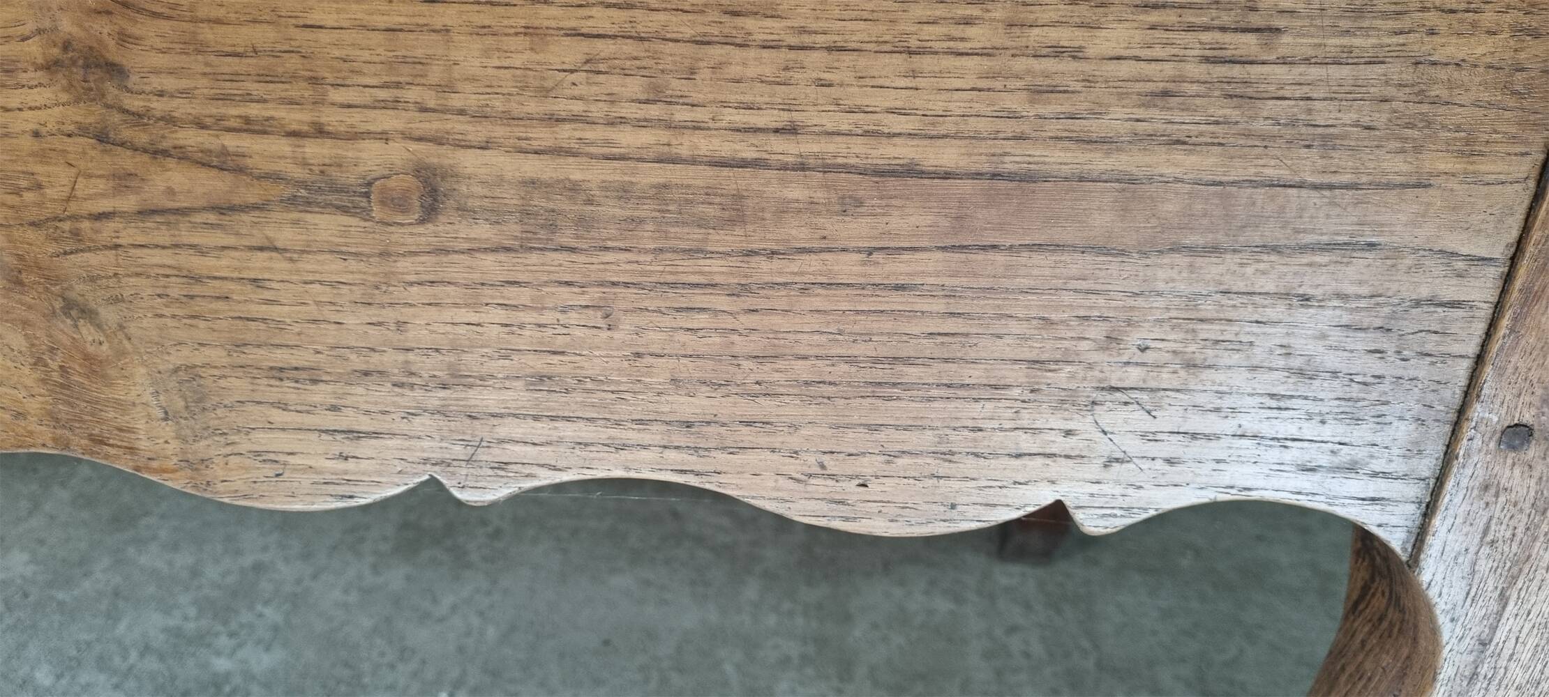 Solid oak farmhouse table, one drawer, vintage, early 20th century.