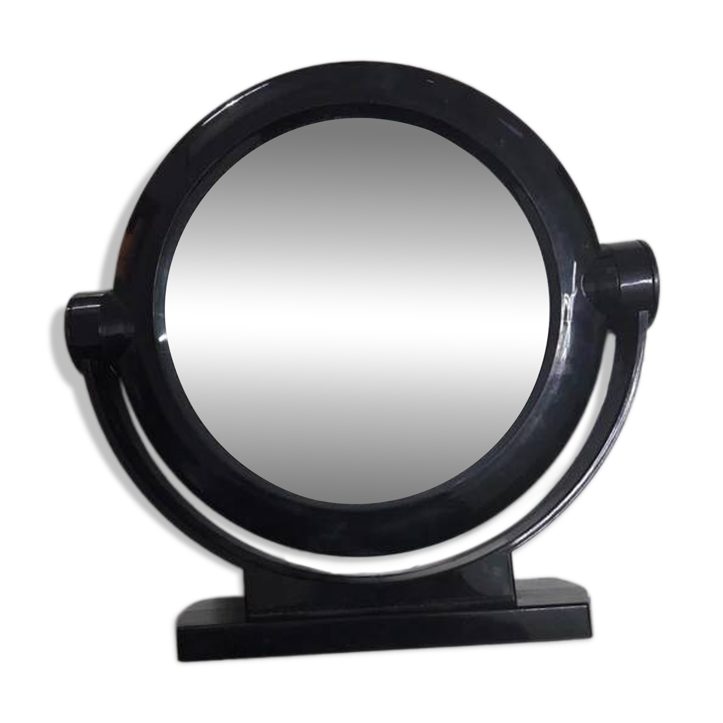 Vintage round pivoting mirror in black, retro style from the 70s/80s.