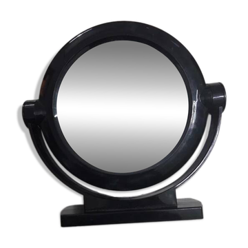 Vintage round pivoting mirror in black, retro style from the 70s/80s.