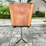 4 stackable and foldable leather chairs, Gaspare Cairoli, Edition Seccose 1980